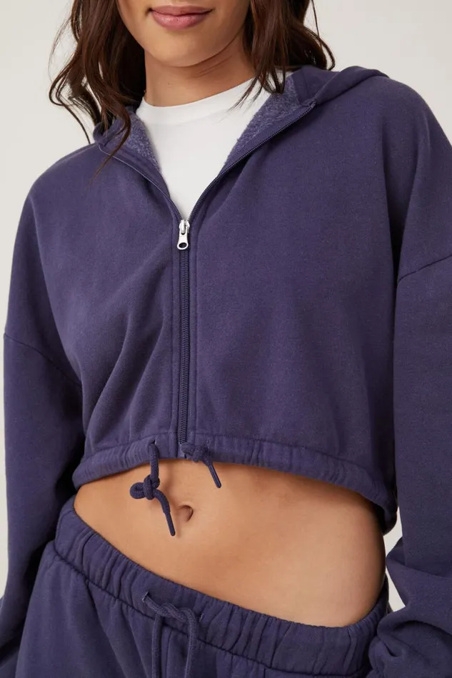 Women Sweats and Hoodies Cotton On Fleece Lounge Cropped Hoodie Midnight Rain
