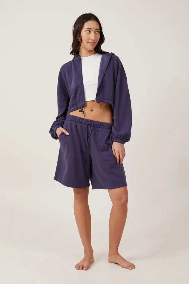 Women Sweats and Hoodies Cotton On Fleece Lounge Cropped Hoodie Midnight Rain