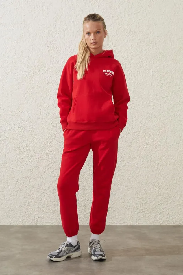 Women Sweats and Hoodies Cotton On Plush Essential Gym Trackpant Apres Red