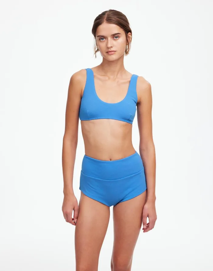 Women Swim Madewell Zulu and Zephyr Ocean Blue Textured Boy Short Ocean Blue