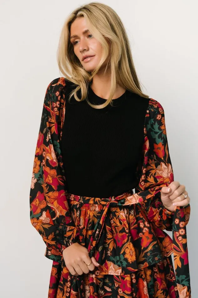 Women Sylvie Tiered Midi Dress Black Multi Baltic Born Midi Dresses Women Sylvie Tiered Midi Dress Black Multi Baltic Born Midi Dresses