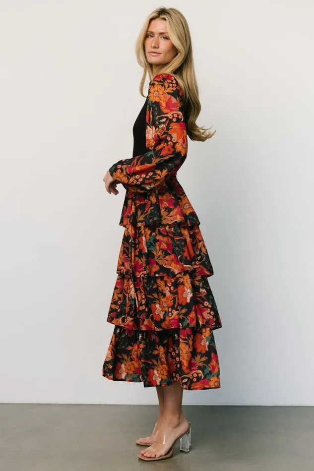 Women Sylvie Tiered Midi Dress Black Multi Baltic Born Midi Dresses Women Sylvie Tiered Midi Dress Black Multi Baltic Born Midi Dresses