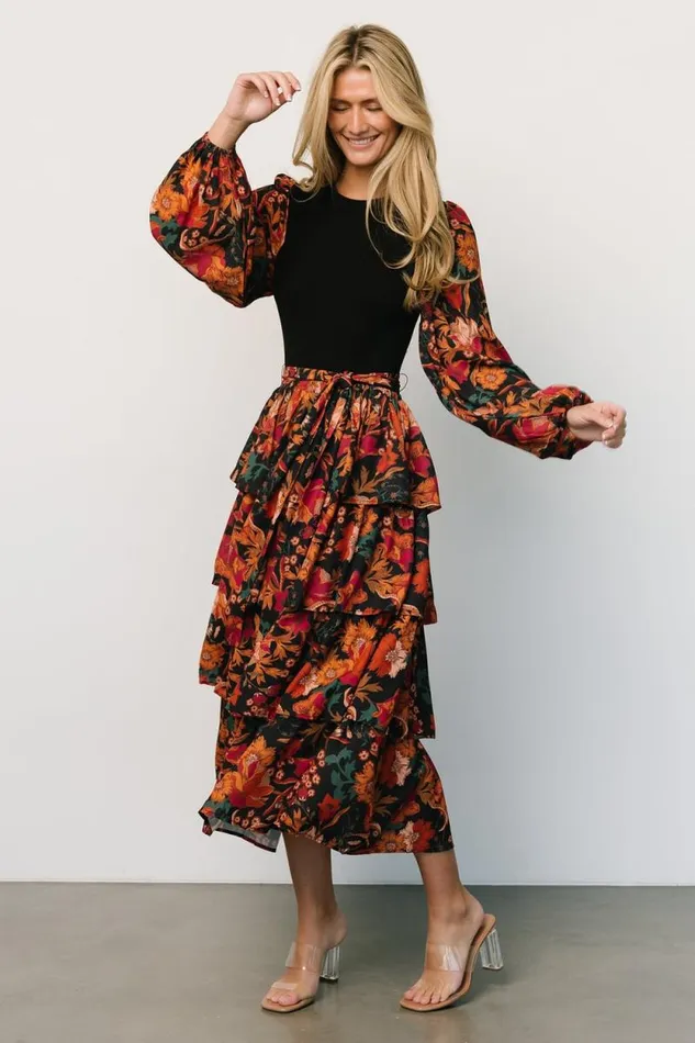 Women Sylvie Tiered Midi Dress Black Multi Baltic Born Midi Dresses Women Sylvie Tiered Midi Dress Black Multi Baltic Born Midi Dresses