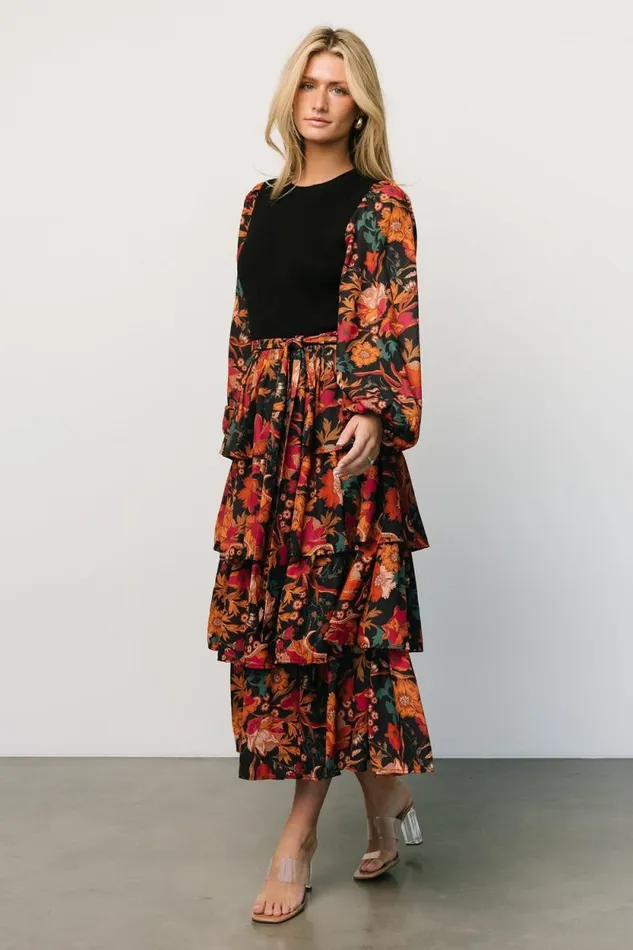 Women Sylvie Tiered Midi Dress Black Multi Baltic Born Midi Dresses Women Sylvie Tiered Midi Dress Black Multi Baltic Born Midi Dresses