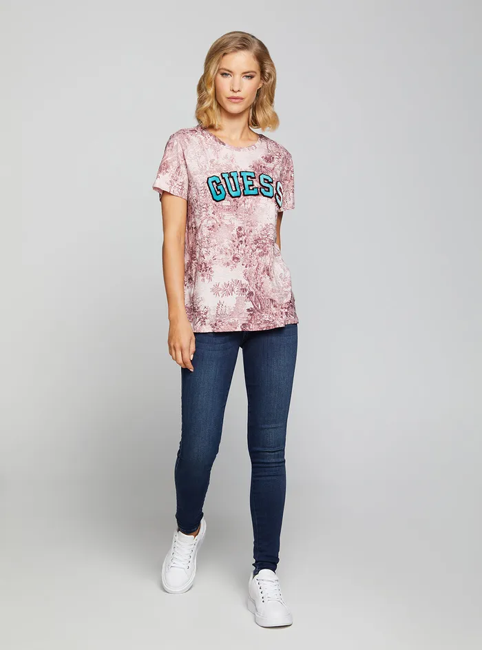 Women Tees and Tanks GUESS Eco Wine Varsity Logo Tshirt Women Tees and Tanks GUESS Eco Wine Varsity Logo Tshirt