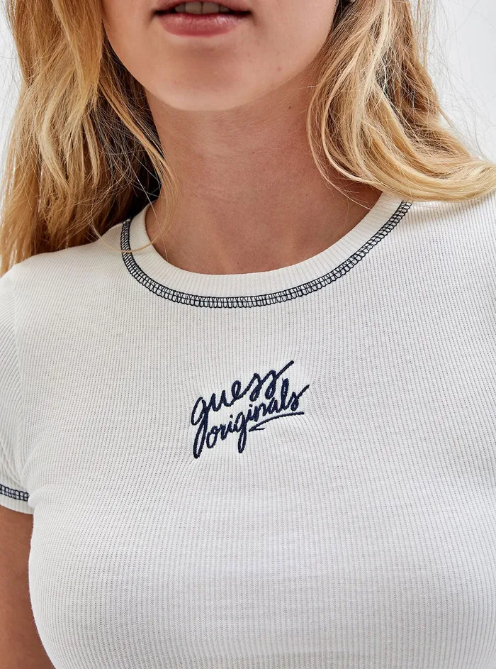 Women Tees and Tanks GUESS Guess Originals White Mya Crop Baby Tshirt Women Tees and Tanks GUESS Guess Originals White Mya Crop Baby Tshirt