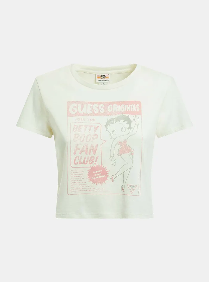Women Tees and Tanks GUESS Guess Originals X Betty Boop White Cropped Baby Tshirt Women Tees and Tanks GUESS Guess Originals X Betty Boop White Cropped Baby Tshirt