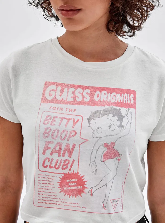 Women Tees and Tanks GUESS Guess Originals X Betty Boop White Cropped Baby Tshirt Women Tees and Tanks GUESS Guess Originals X Betty Boop White Cropped Baby Tshirt