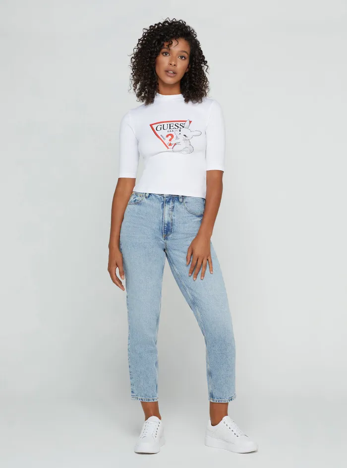 Women Tees and Tanks GUESS White Golden Rabbit Cropped Logo Tshirt Women Tees and Tanks GUESS White Golden Rabbit Cropped Logo Tshirt