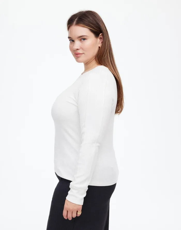 Women Tees Madewell Plus Ribbed Crewneck LongSleeve Tee Hthr Cream