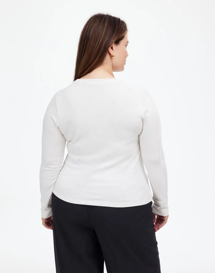 Women Tees Madewell Plus Ribbed Crewneck LongSleeve Tee Hthr Cream