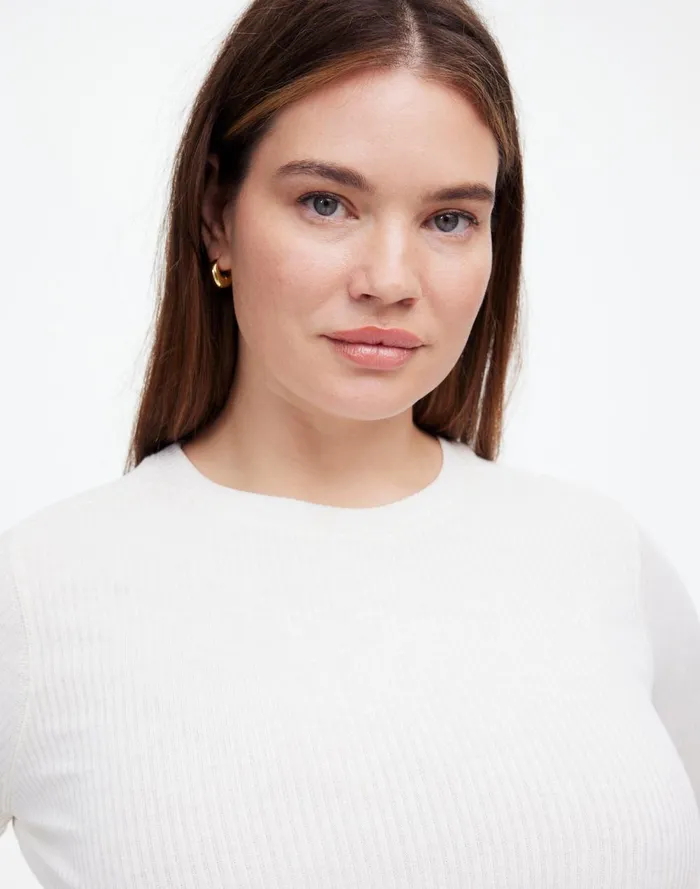 Women Tees Madewell Plus Ribbed Crewneck LongSleeve Tee Hthr Cream