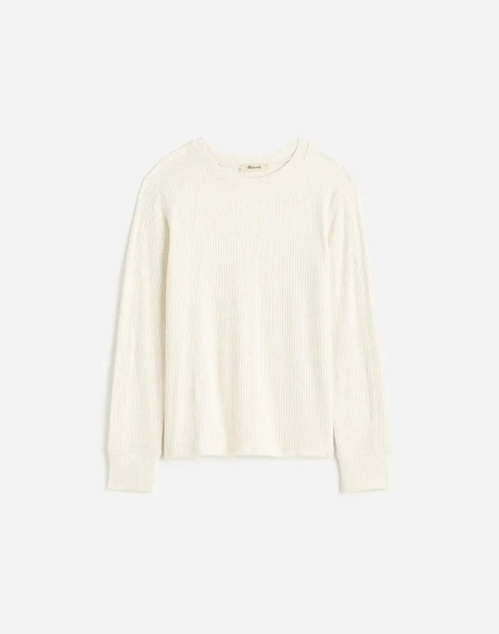 Women Tees Madewell Plus Ribbed Crewneck LongSleeve Tee Hthr Cream