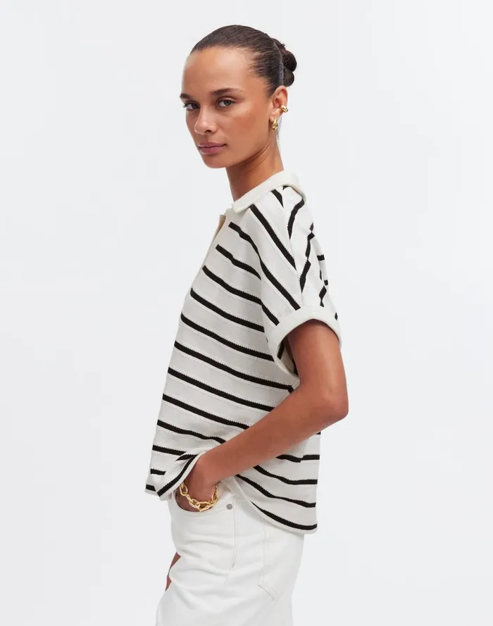 Women Tees Madewell Relaxed VNeck Polo Shirt In Stripe Bright Ivory