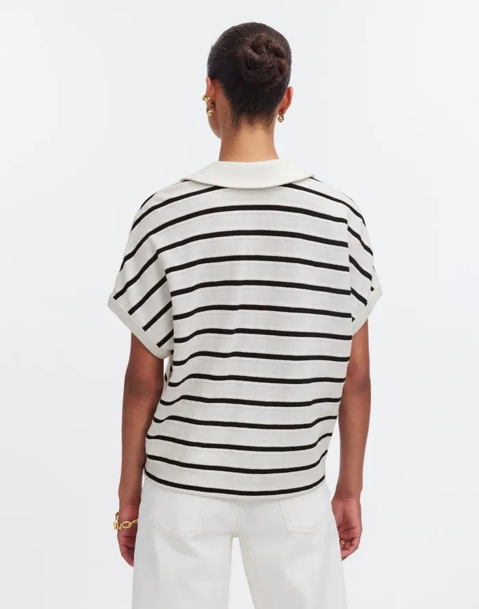 Women Tees Madewell Relaxed VNeck Polo Shirt In Stripe Bright Ivory