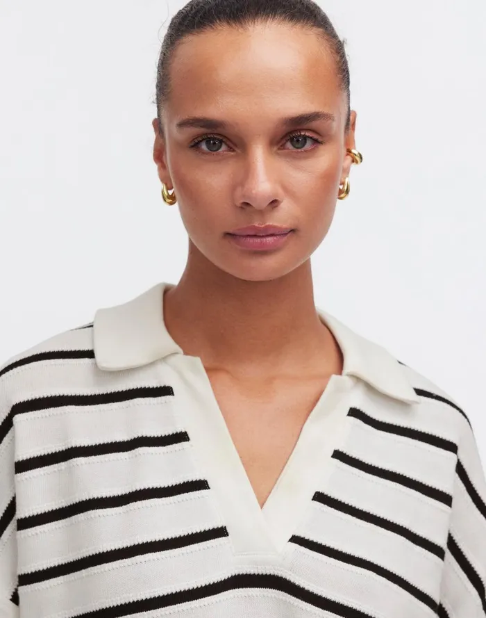 Women Tees Madewell Relaxed VNeck Polo Shirt In Stripe Bright Ivory