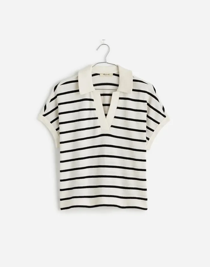 Women Tees Madewell Relaxed VNeck Polo Shirt In Stripe Bright Ivory
