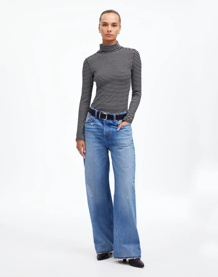 Women Tees Madewell Ribbed Turtleneck LongSleeve Tee Winter White