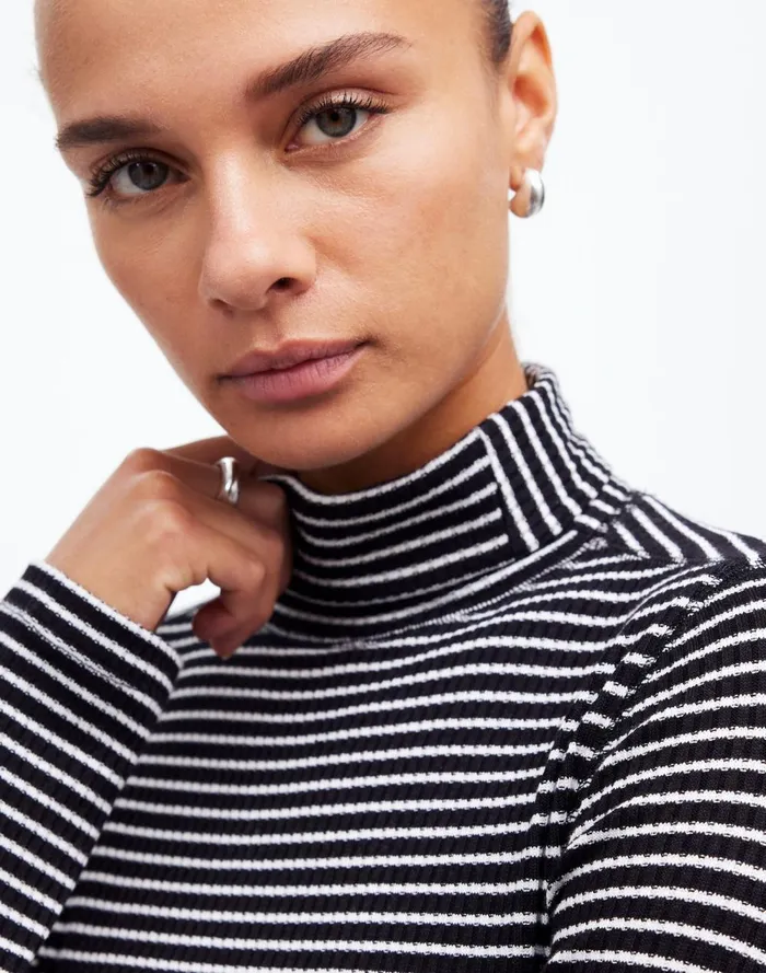 Women Tees Madewell Ribbed Turtleneck LongSleeve Tee Winter White