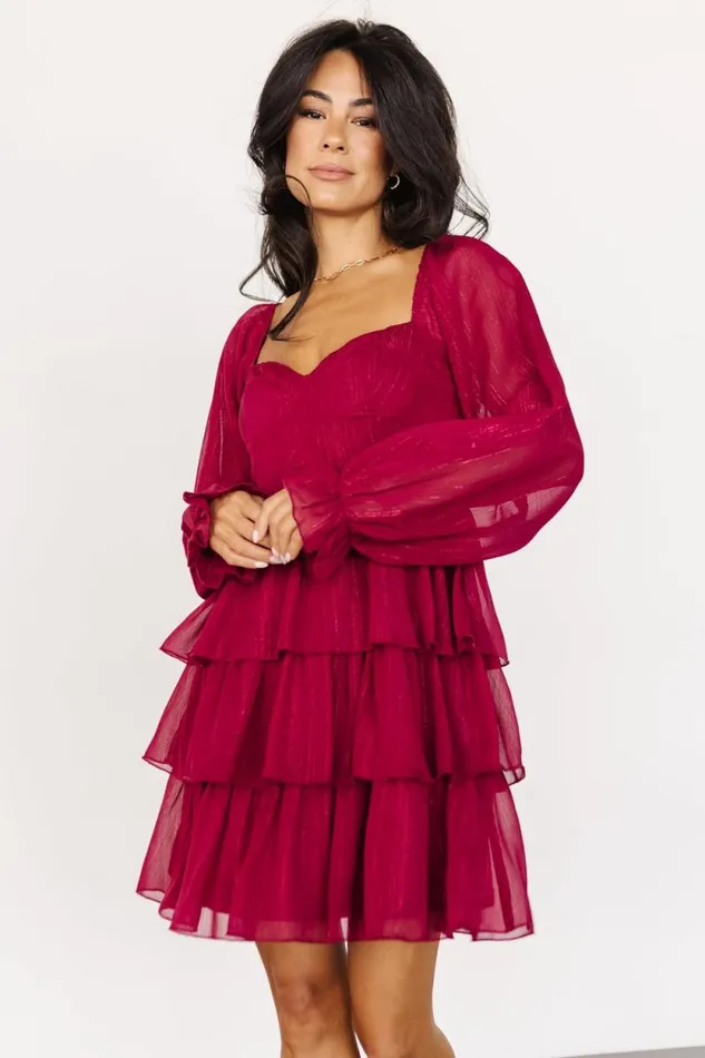 Women Thompson Tiered Short Dress Burgundy Baltic Born Short Dresses