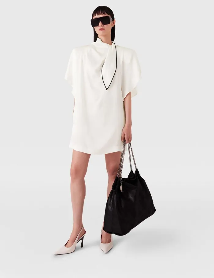 Women Tie Neck Mini Dress Cream Stella McCartney Dresses Women Tie Neck Mini Dress Cream Stella McCartney Dresses