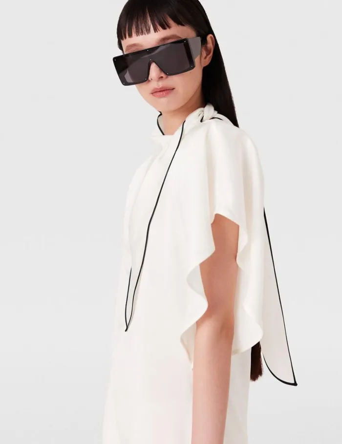 Women Tie Neck Mini Dress Cream Stella McCartney Dresses Women Tie Neck Mini Dress Cream Stella McCartney Dresses