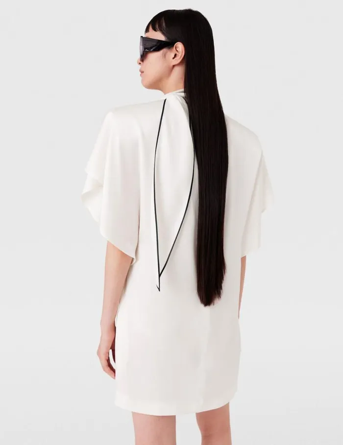 Women Tie Neck Mini Dress Cream Stella McCartney Dresses Women Tie Neck Mini Dress Cream Stella McCartney Dresses