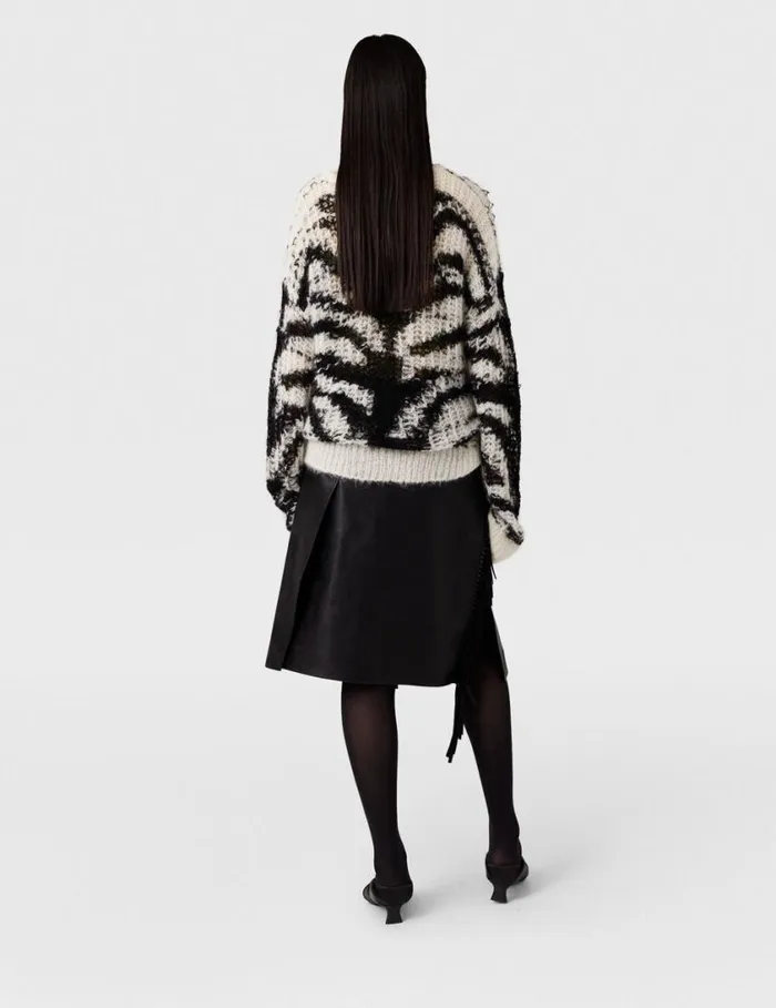 Women Tiger Pattern OpenKnit Sweater Black And White Stella McCartney Knitwear