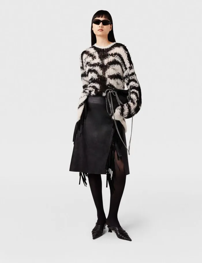 Women Tiger Pattern OpenKnit Sweater Black And White Stella McCartney Knitwear