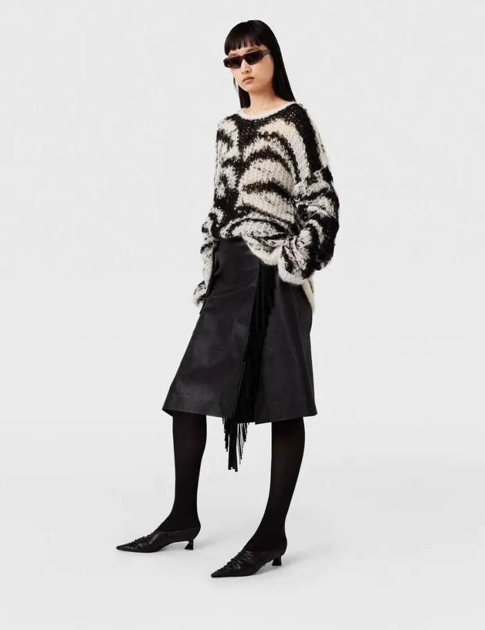 Women Tiger Pattern OpenKnit Sweater Black And White Stella McCartney Knitwear