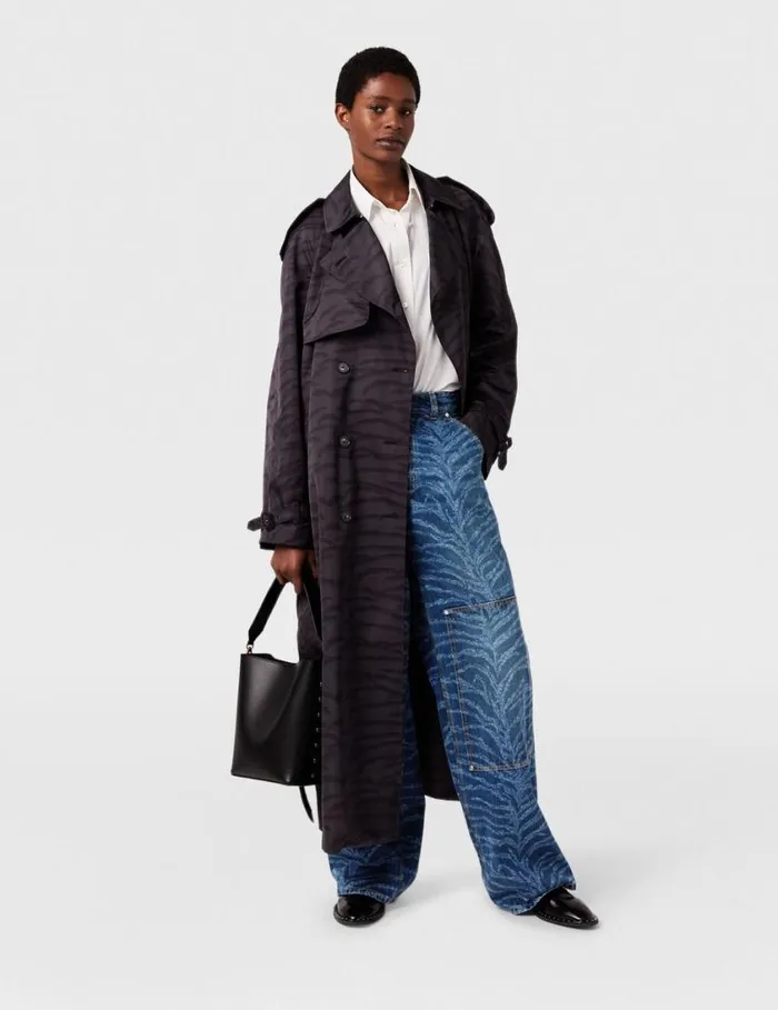 Women Tiger Print Belted Trench Coat Black Tiger Print Stella McCartney Coats And Jackets