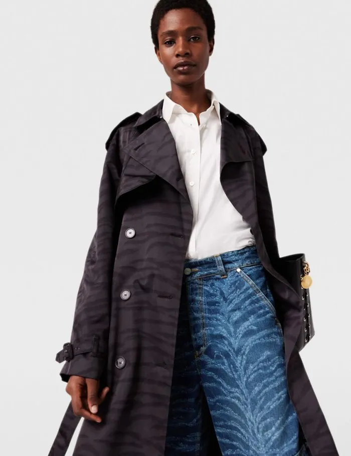 Women Tiger Print Belted Trench Coat Black Tiger Print Stella McCartney Coats And Jackets