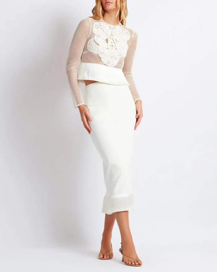 Women Tops and Bodysuits PatBO Embroidered Crochet Top FINAL SALE Ivory