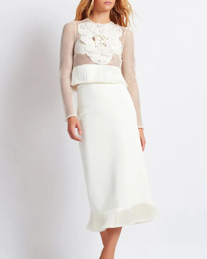 Women Tops and Bodysuits PatBO Embroidered Crochet Top FINAL SALE Ivory
