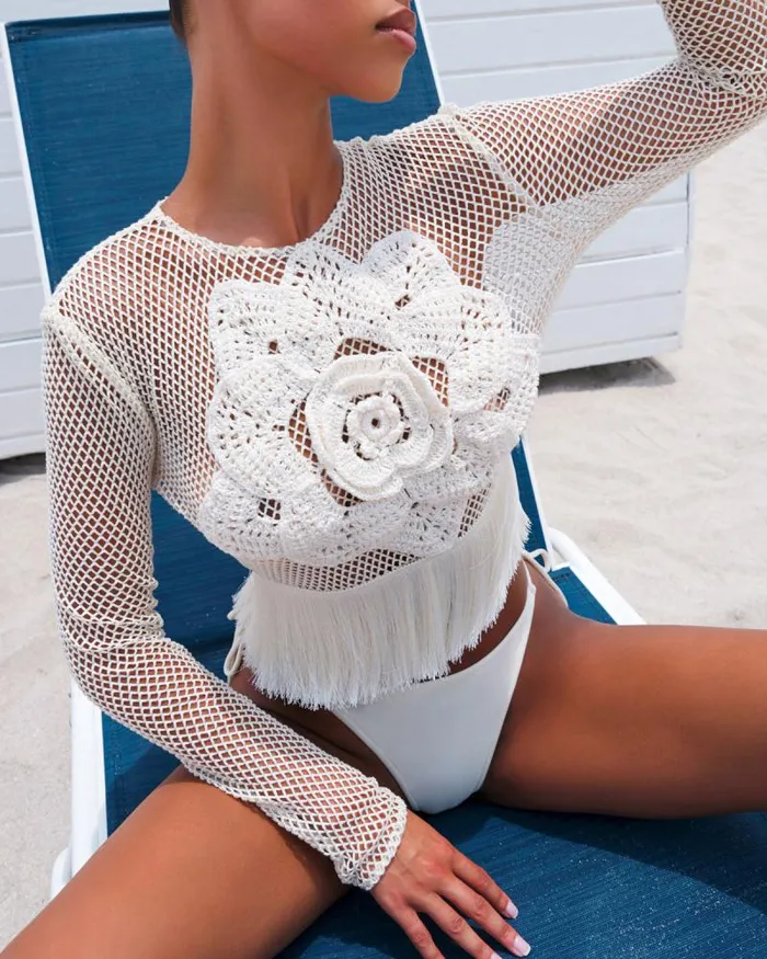 Women Tops and Bodysuits PatBO Embroidered Crochet Top FINAL SALE Ivory