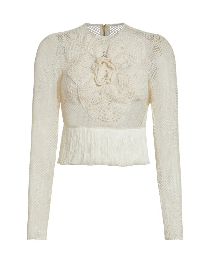 Women Tops and Bodysuits PatBO Embroidered Crochet Top FINAL SALE Ivory