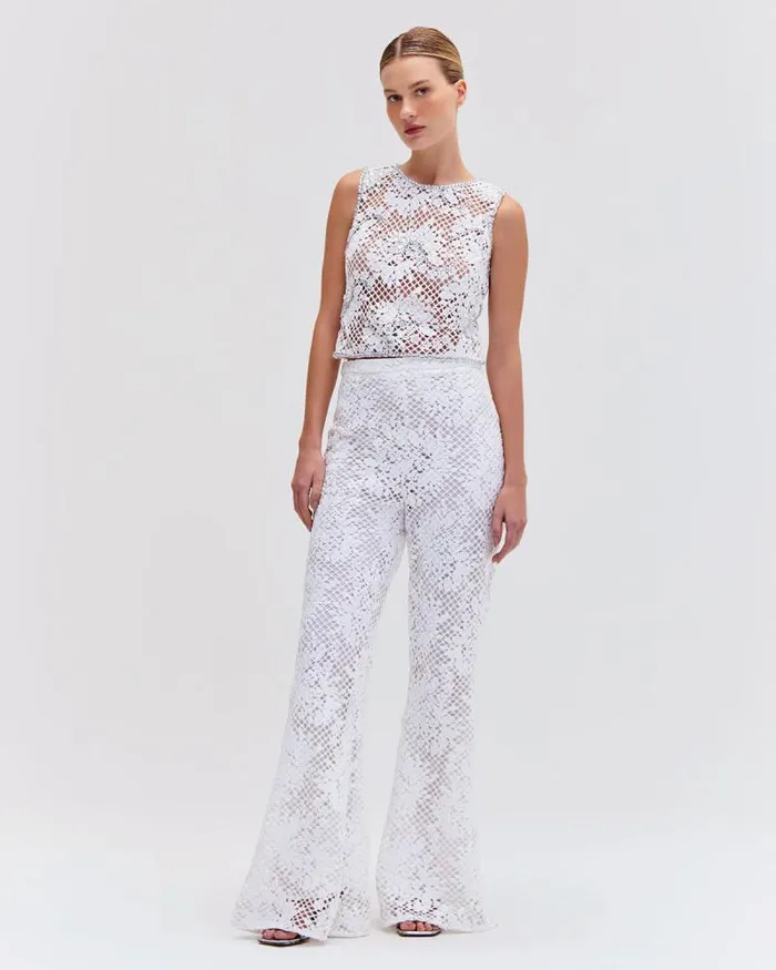 Women Tops and Bodysuits PatBO HAND BEADED LACE TOP White