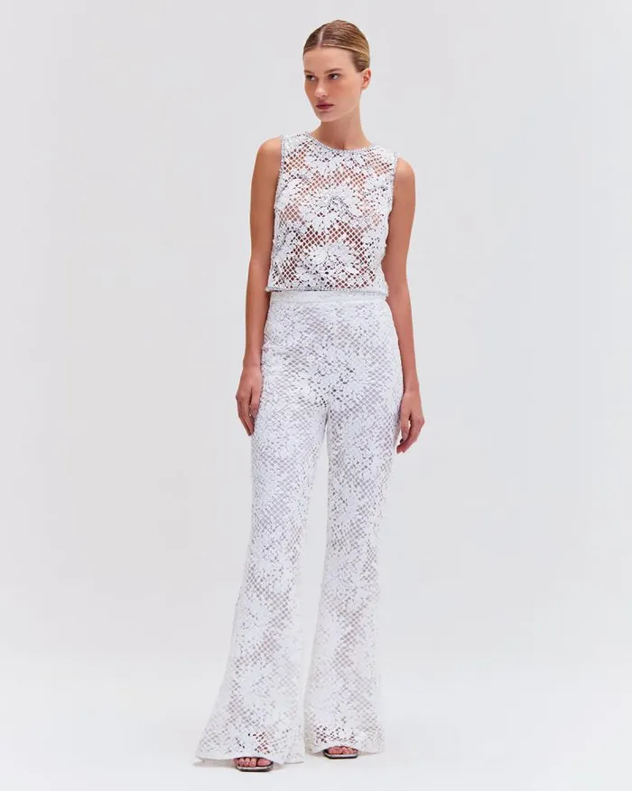 Women Tops and Bodysuits PatBO HAND BEADED LACE TOP White