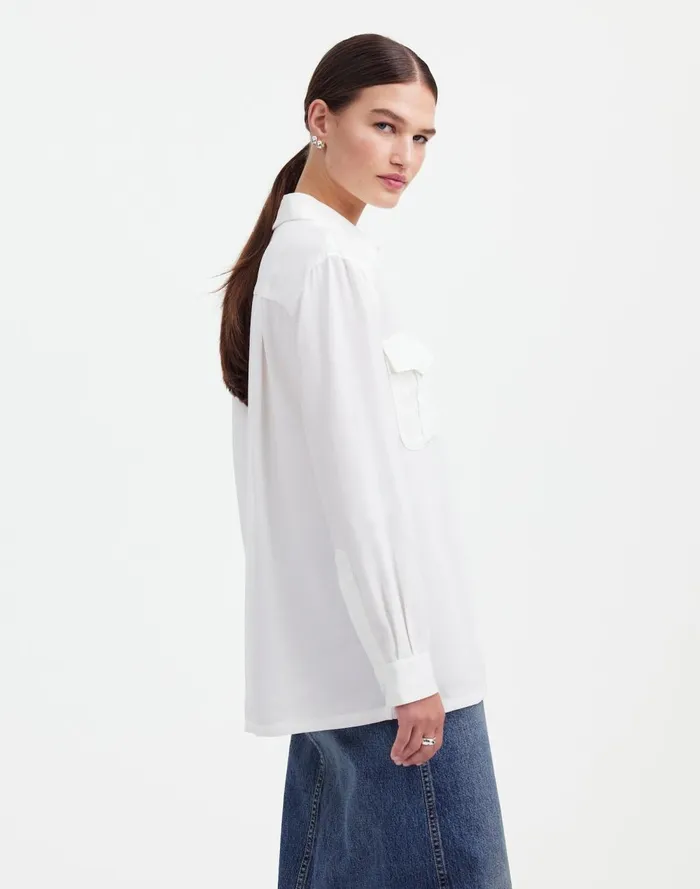 Women Tops and Shirts Madewell Alexa Chung For Madewell PleatPocket ButtonUp Shirt Eyelet White