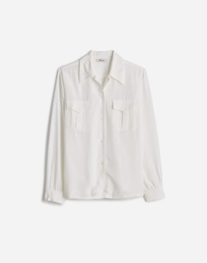 Women Tops and Shirts Madewell Alexa Chung For Madewell PleatPocket ButtonUp Shirt Eyelet White