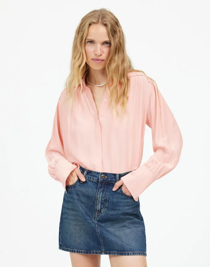 Women Tops and Shirts Madewell LongSleeve ButtonFront Top Pale Blush