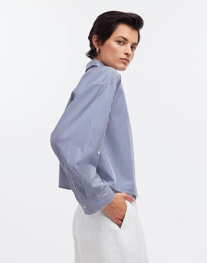 Women Tops and Shirts Madewell StraightHem Shirt Blue And White Even Stripe