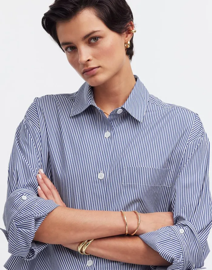 Women Tops and Shirts Madewell StraightHem Shirt Blue And White Even Stripe
