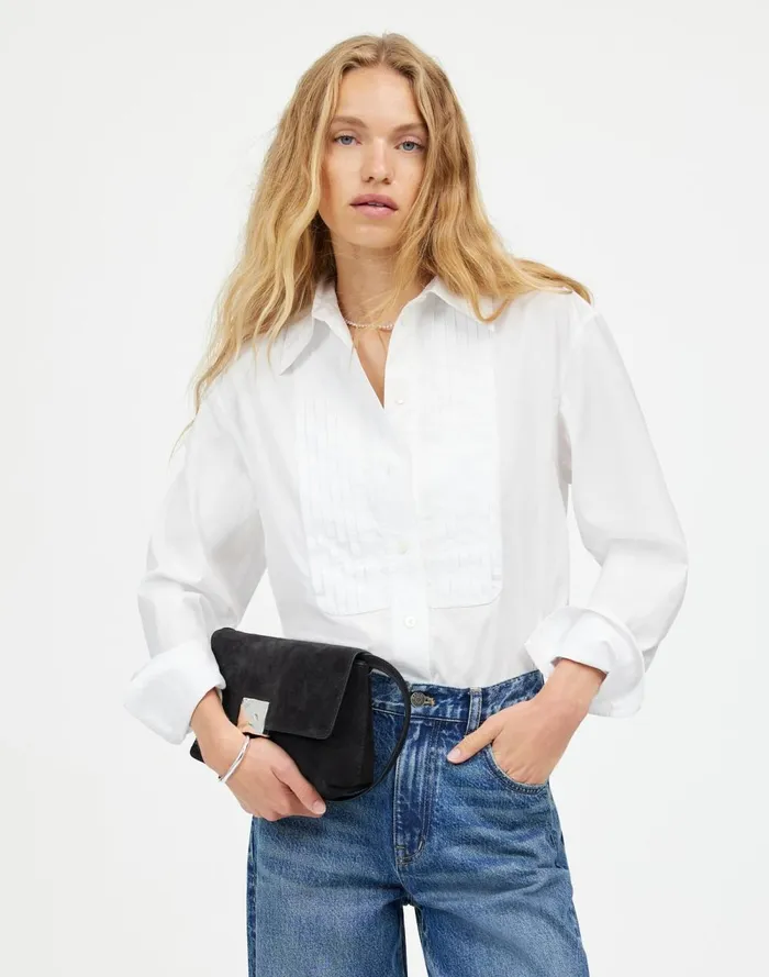 Women Tops and Shirts Madewell Tuxedo ButtonUp Shirt In Poplin Eyelet White