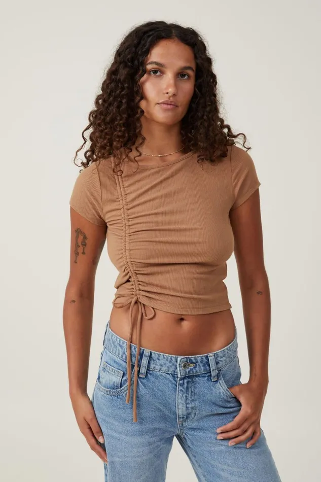 Women Tops Cotton On Marli Rouched Front Short Sleeve Top Pinecone