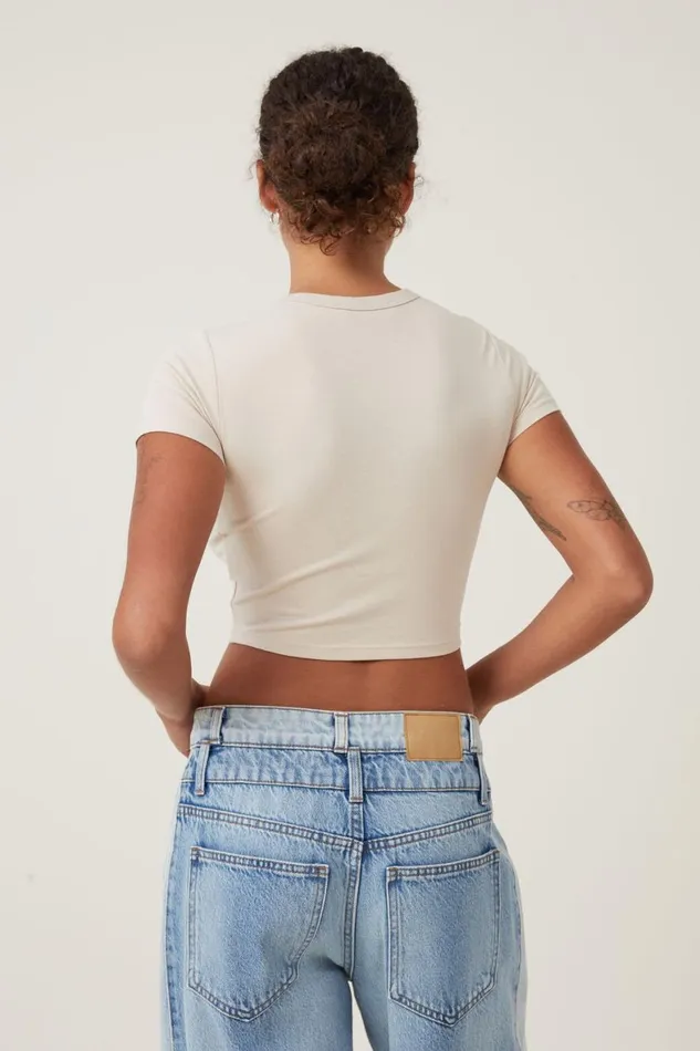 Women Tops Cotton On Micro Crop Tee Stone