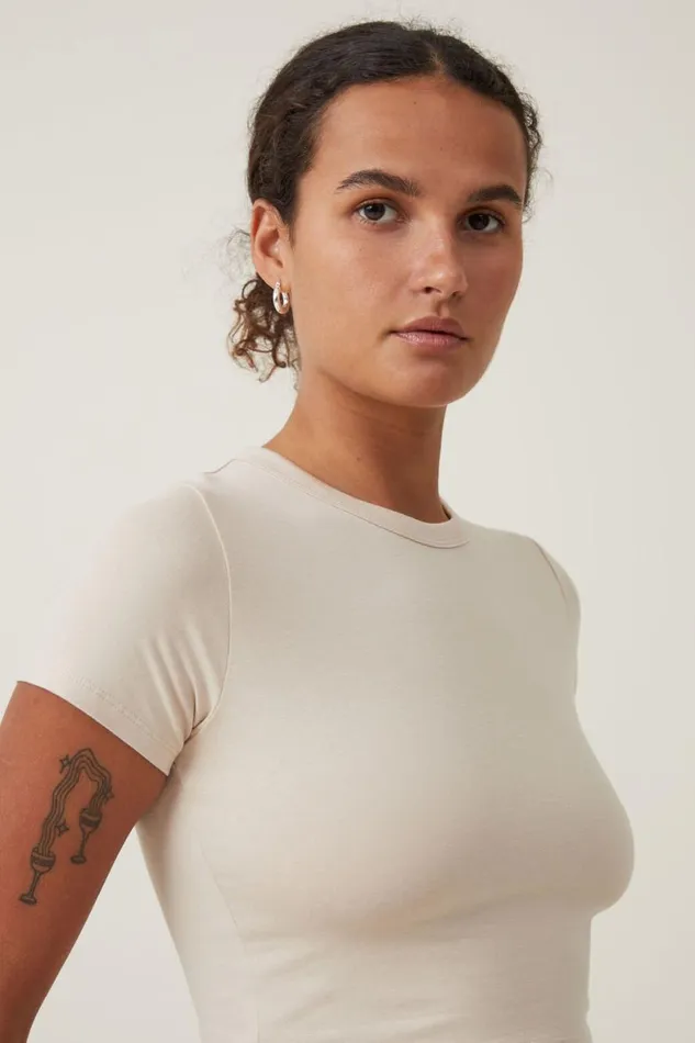 Women Tops Cotton On Micro Crop Tee Stone