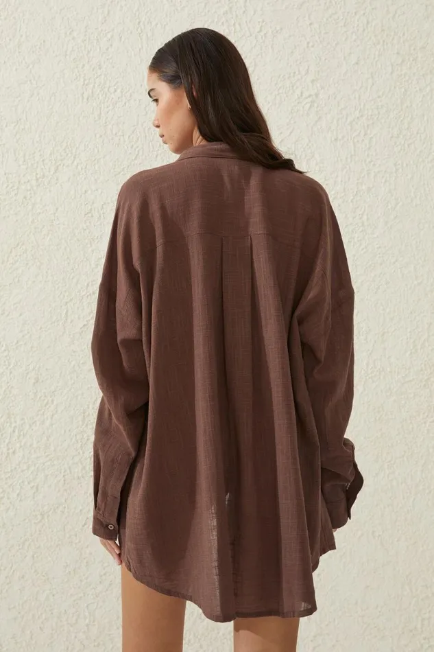 Women Tops Cotton On Swing Beach Shirt Brownie