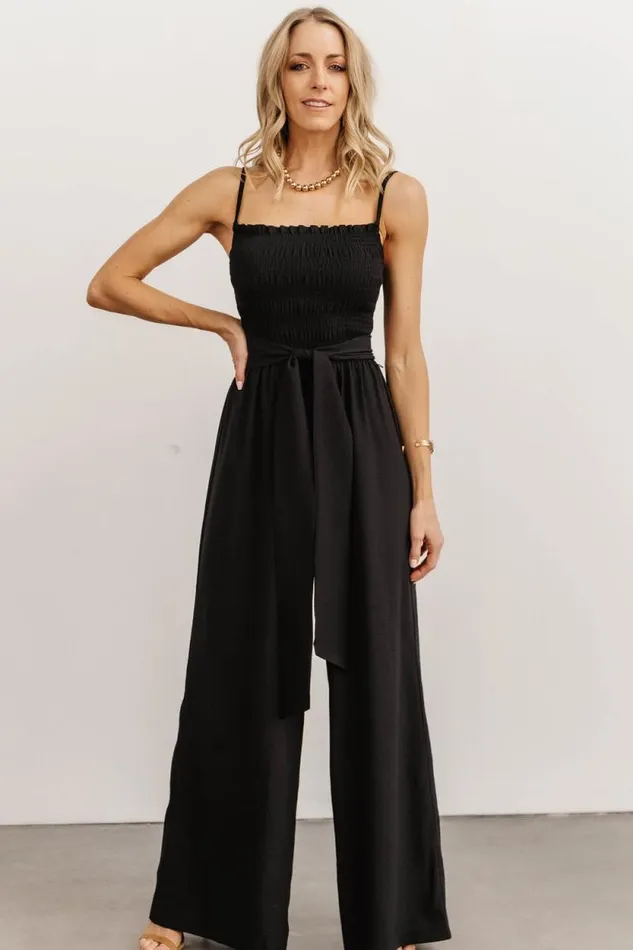 Women Vanessa Smocked Jumpsuit Black Baltic Born Jumpsuits and Rompers
