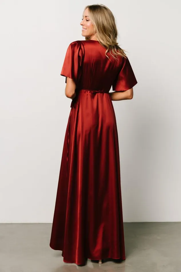 Women Vara Satin Maxi Wrap Dress Terracotta Baltic Born Maxi Dresses